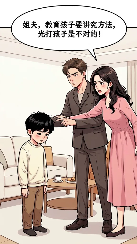 趣味漫画：老公教育儿子，小姨子过来阻止。老公生气的说：你小姨都已经结8次婚了，每次请假都是这个理由。小姨子：姐夫你让开，我来！ 第 3 张漫画