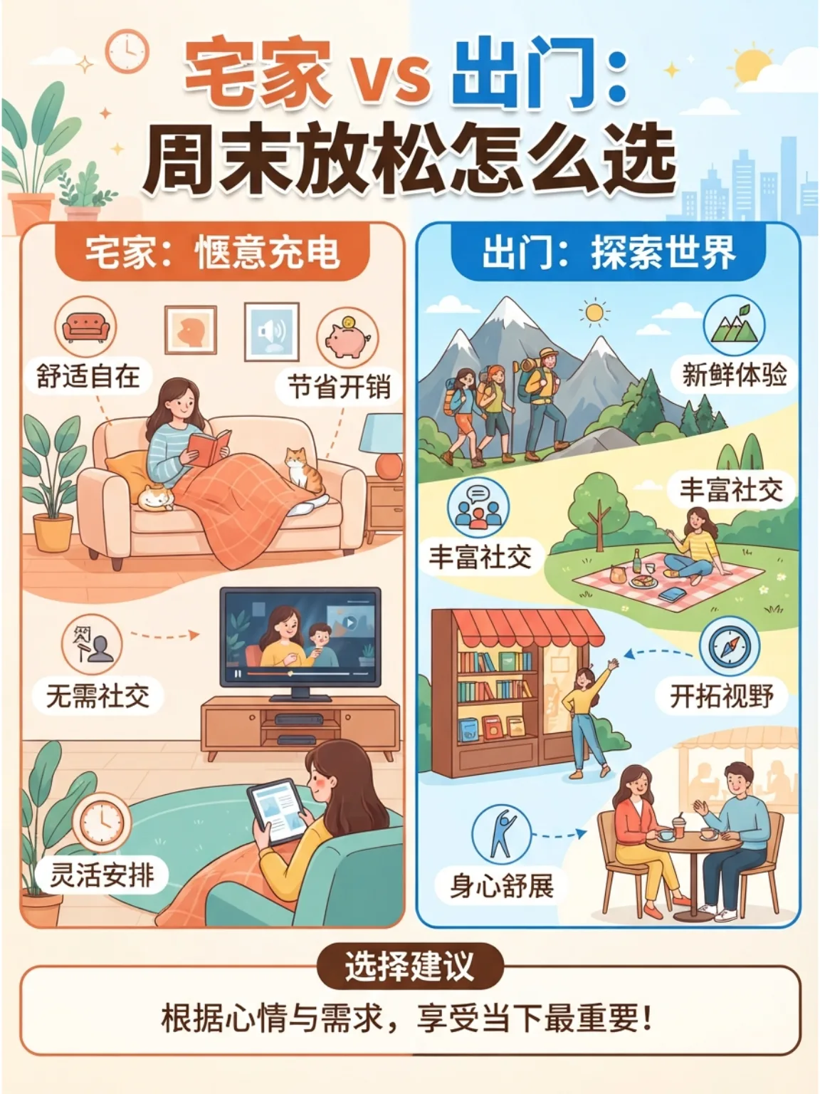 周末宅家和出门，怎么选才真放松？漫画封面