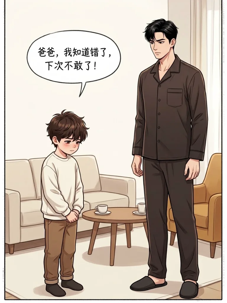 趣味漫画：老公教育儿子，小姨子过来阻止。老公生气的说：你小姨都已经结8次婚了，每次请假都是这个理由。小姨子：姐夫你让开，我来！ 第 2 张漫画