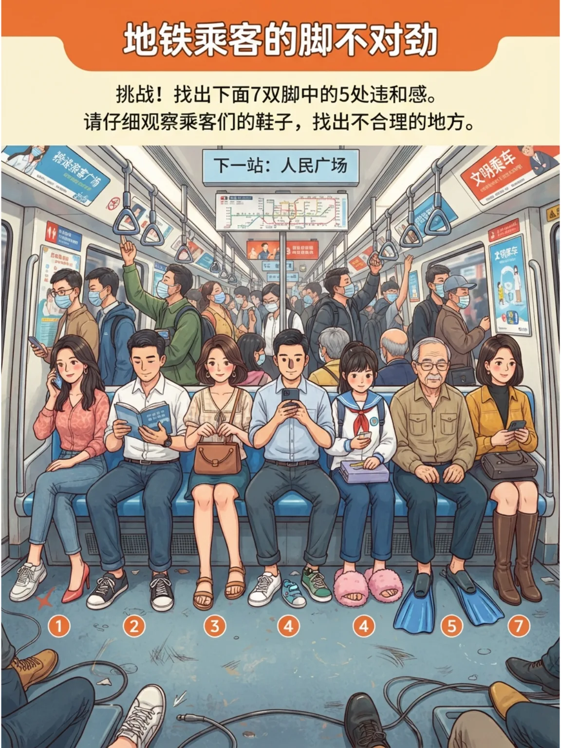 眼力挑战：地铁车厢里的乘客哪里不太对？漫画封面