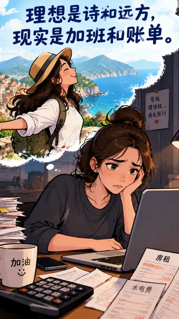理想生活与现实的两种反差漫画封面