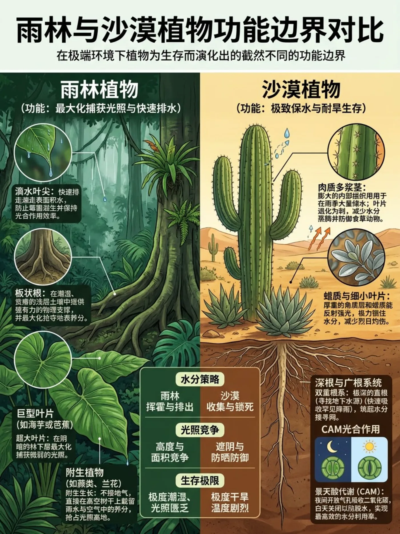 雨林与沙漠植物在功能边界上有什么不同？漫画封面