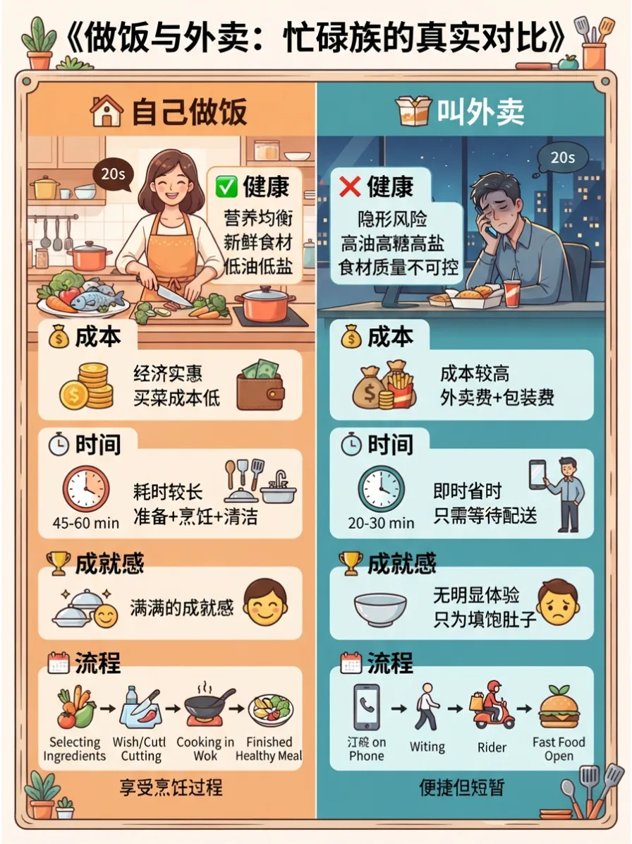 自己做饭还是点外卖，哪种更适合忙碌的你？漫画封面